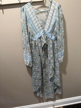 Altar'd State Sage Green & Light Blue Floral  Boho Kimono Cardigan Duster Large